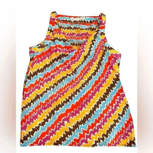 Trina Turk 100% Silk Sleeveless Cowl Neck Coastal Multicolor Blouse Size Medium